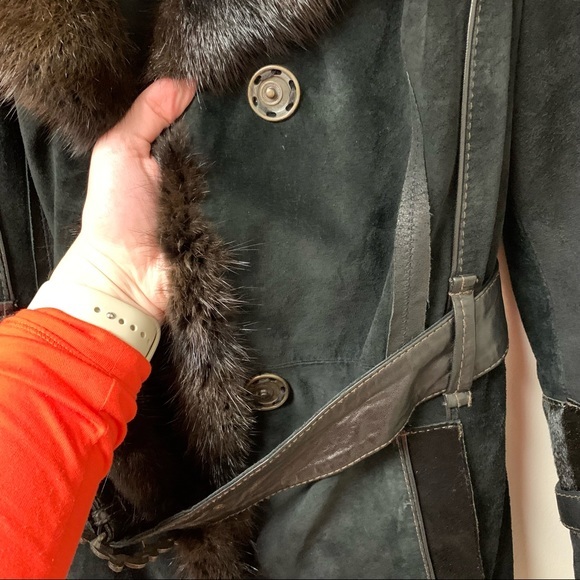 Hexeline Leather Fur Trim‎ Coat Size 12 - Picture 10 of 11
